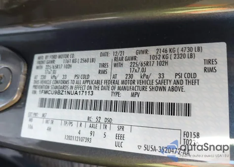 2022 Ford Escape Se Hybrid z USA, uszkodzony, nr VIN 1FMCU9BZ1NUA17113